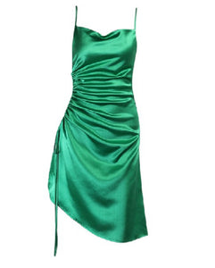 Kelly Green Satin Drawstring Dress w/ Adjustable Strap